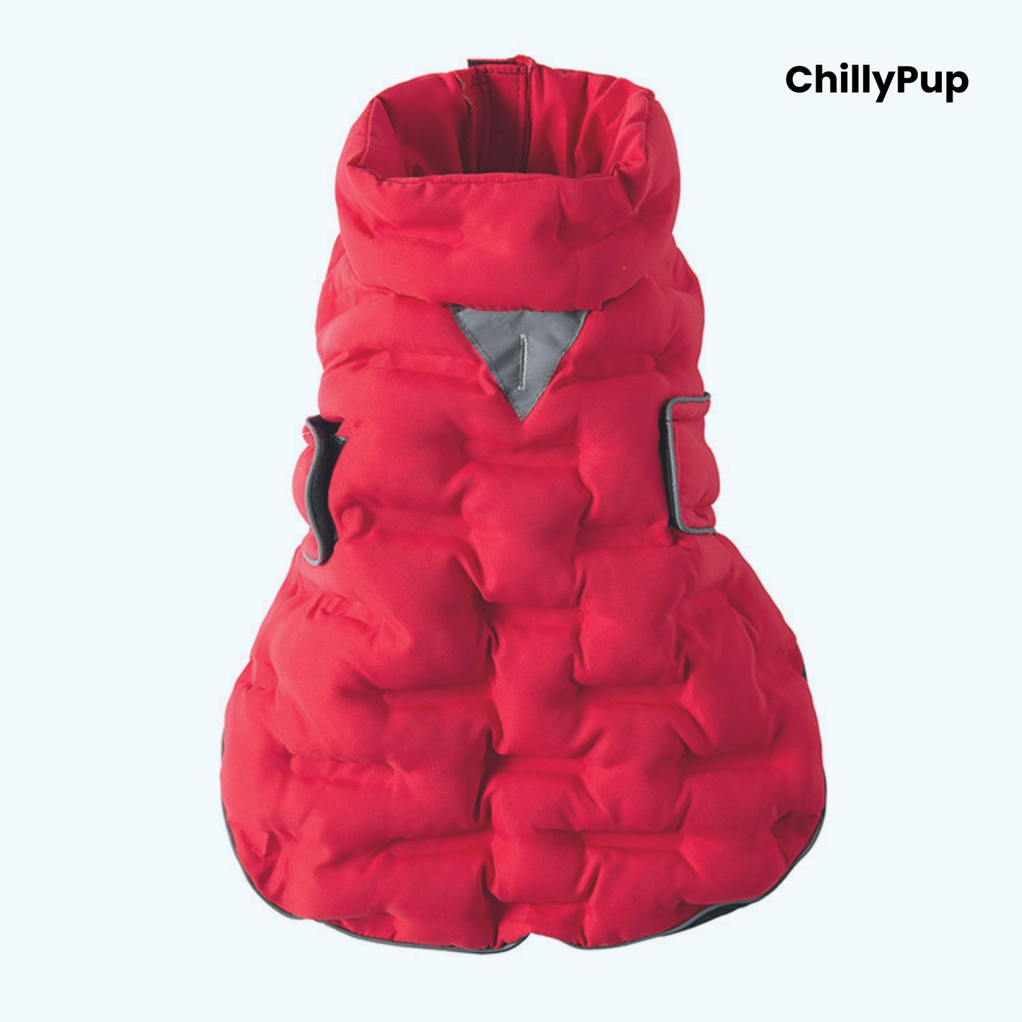 ArcticPuff Dog Coat on a white background with chillypup branding.