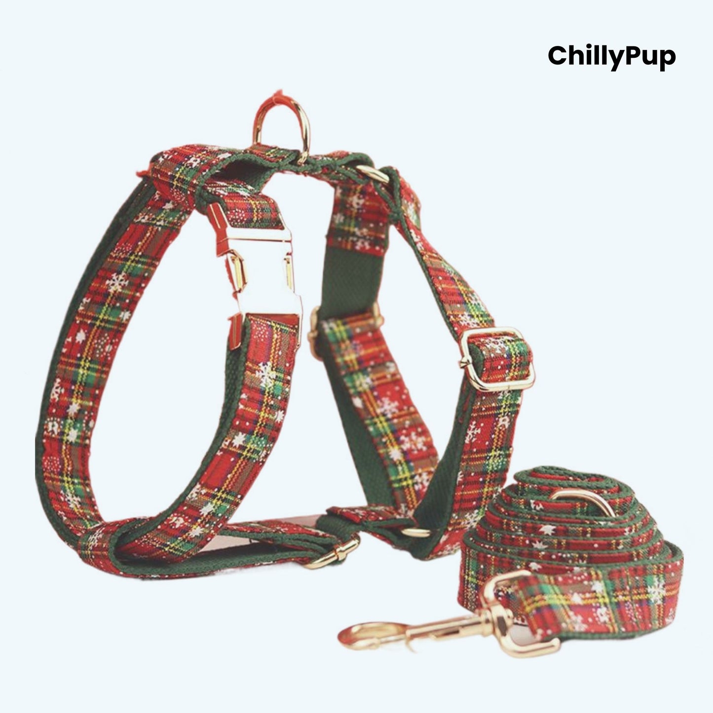Festive Green-Trim Tartan Dog Set (Full Bundle or Separates)