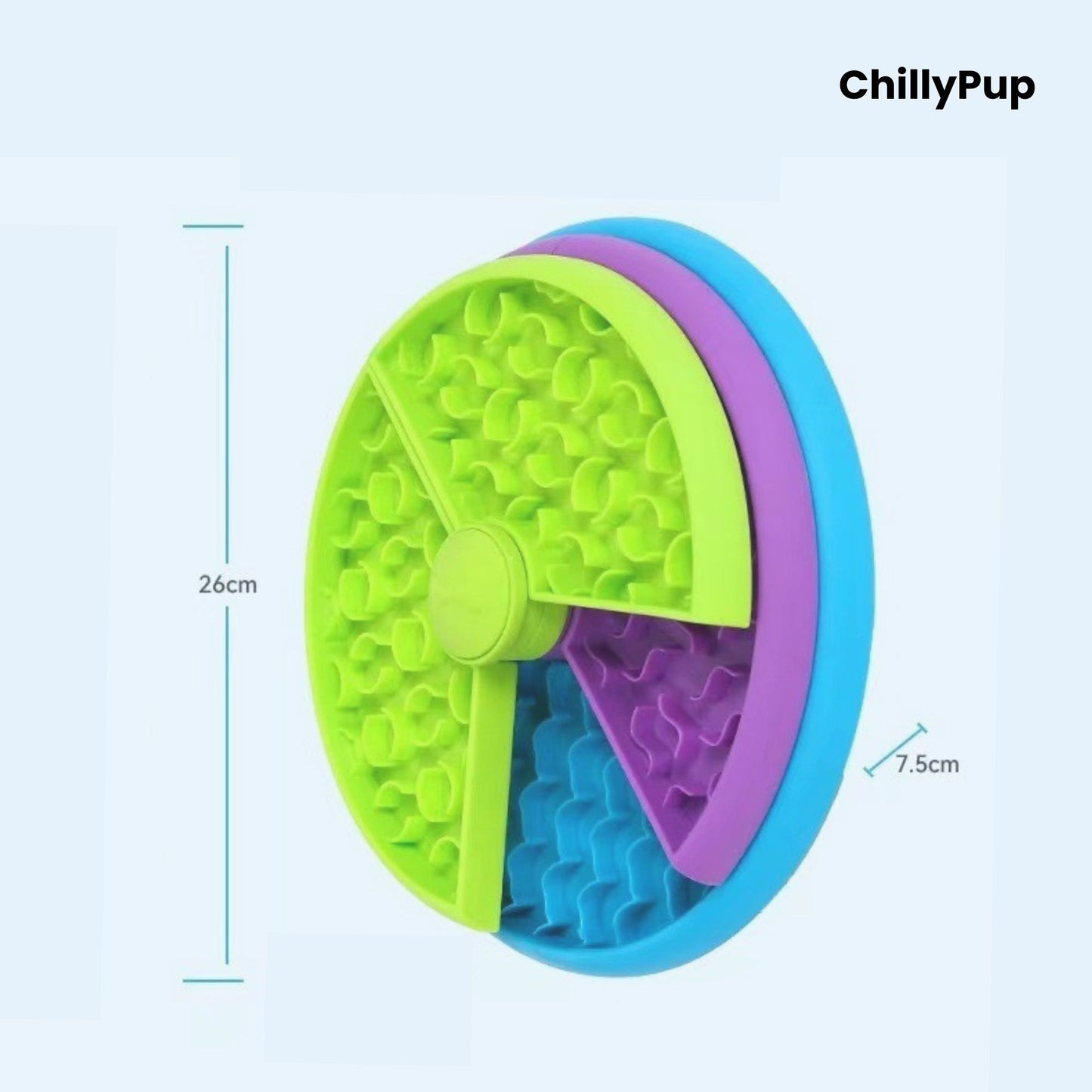 3 layer dog puzzle toy with 'ChillyPup' branding on a white background sizes