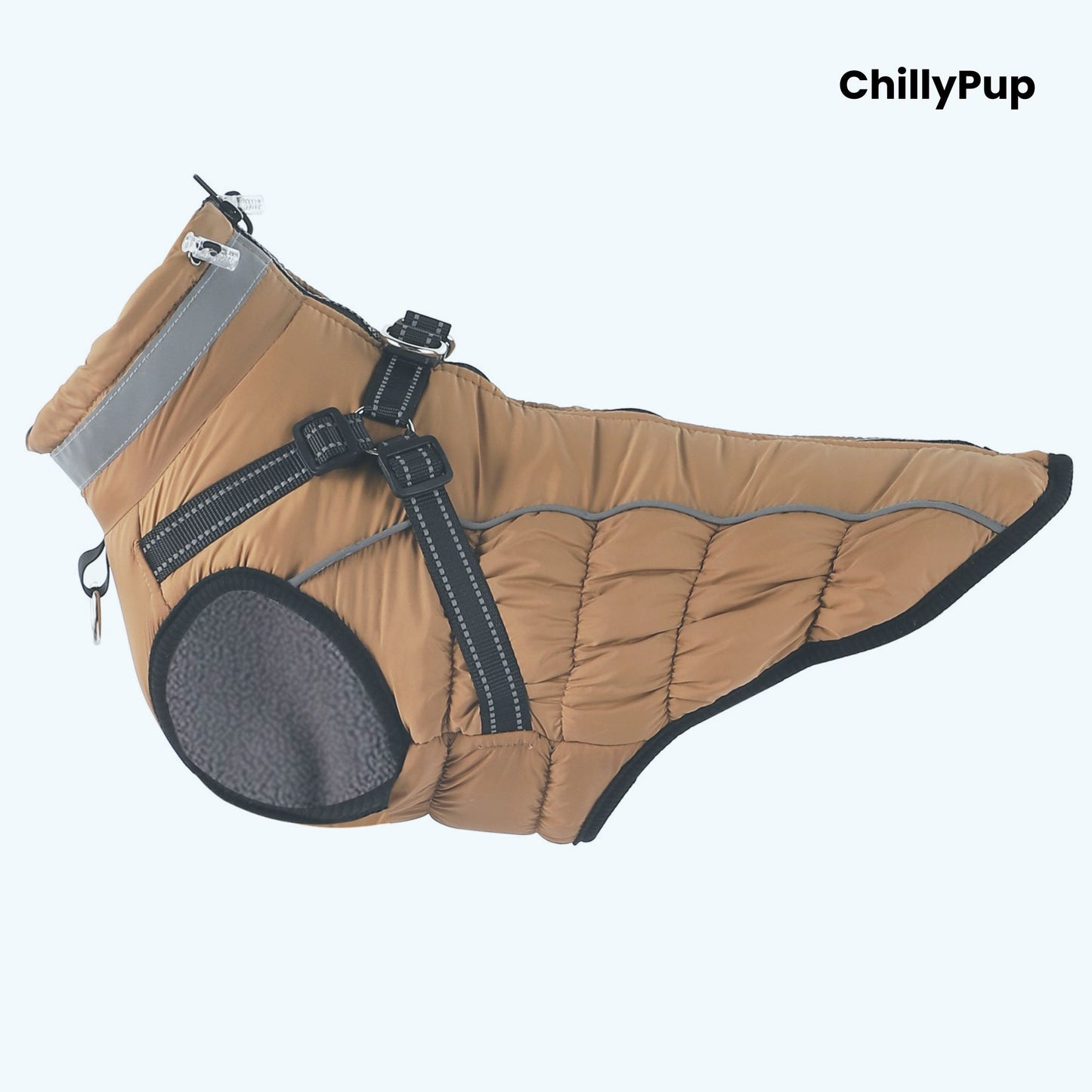 Arctic Core Harness Dog Coat on a white background with 'chillyPup branding