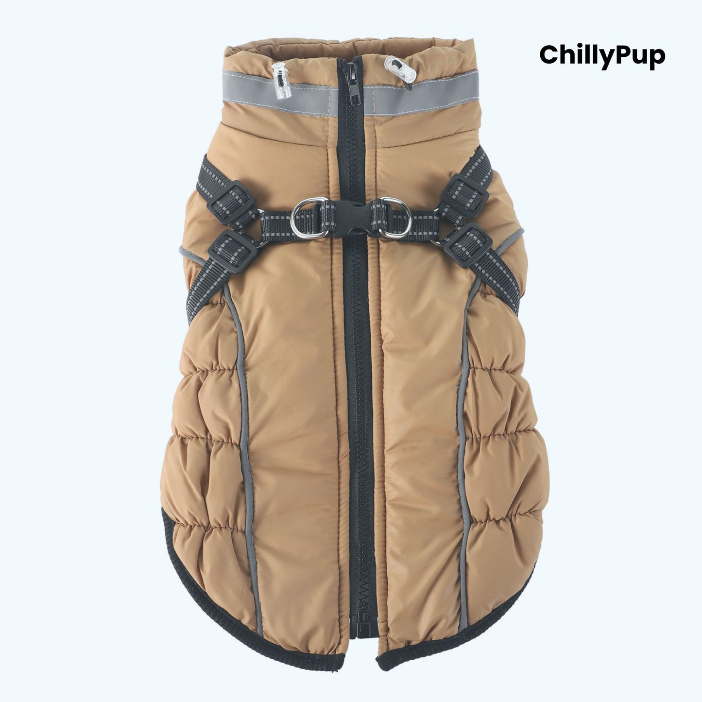 Arctic Core Harness Dog Coat on a white background with 'chillyPup branding
