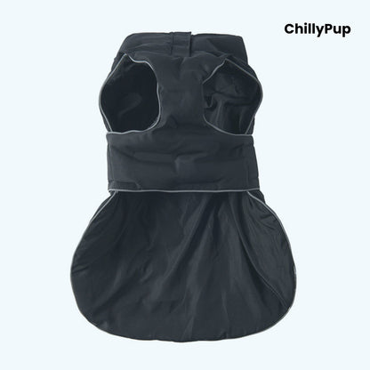 ArcticPuff Dog Coat on a white background with chillypup branding.
