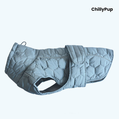 ColdSnap Quilted Dog Coat – Fleece-Lined Winter Jacket on a white background with Chillypup branding