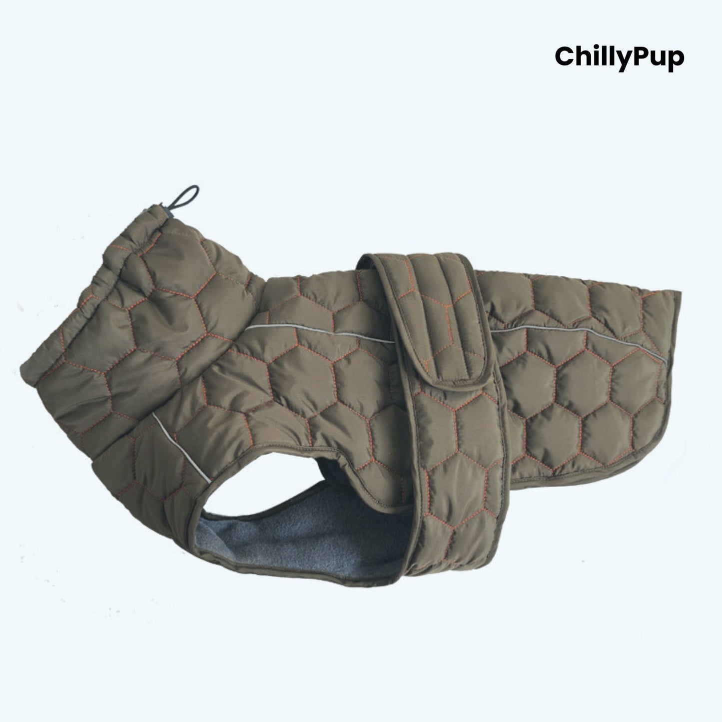 ColdSnap Quilted Dog Coat – Fleece-Lined Winter Jacket on a white background with Chillypup branding
