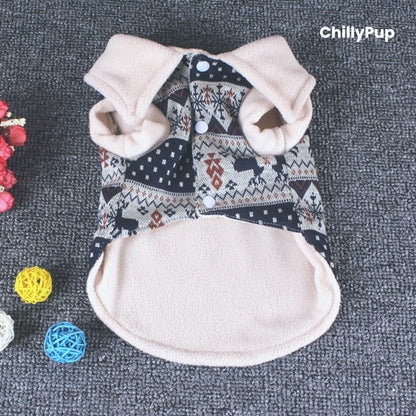 Festive Knitted Dog Jumper with chilly pup branding