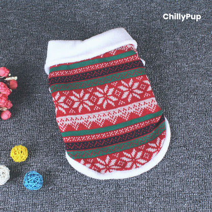 Festive Knitted Dog Jumper with chilly pup branding