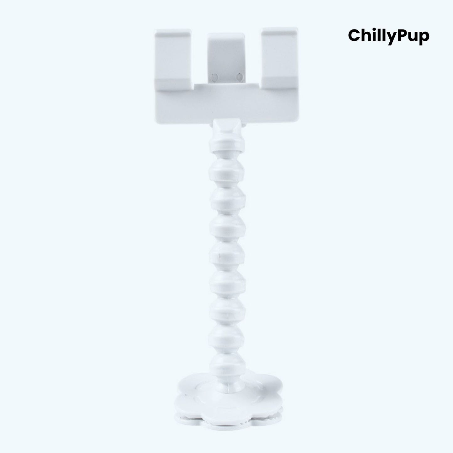 White pet toy with a spiral design on a white background, branded 'ChillyPup'.
