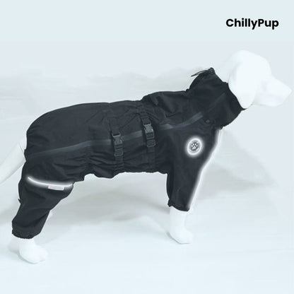 Rain Guard Full-Body Dog Raincoat on a white background with Chillypup branding.