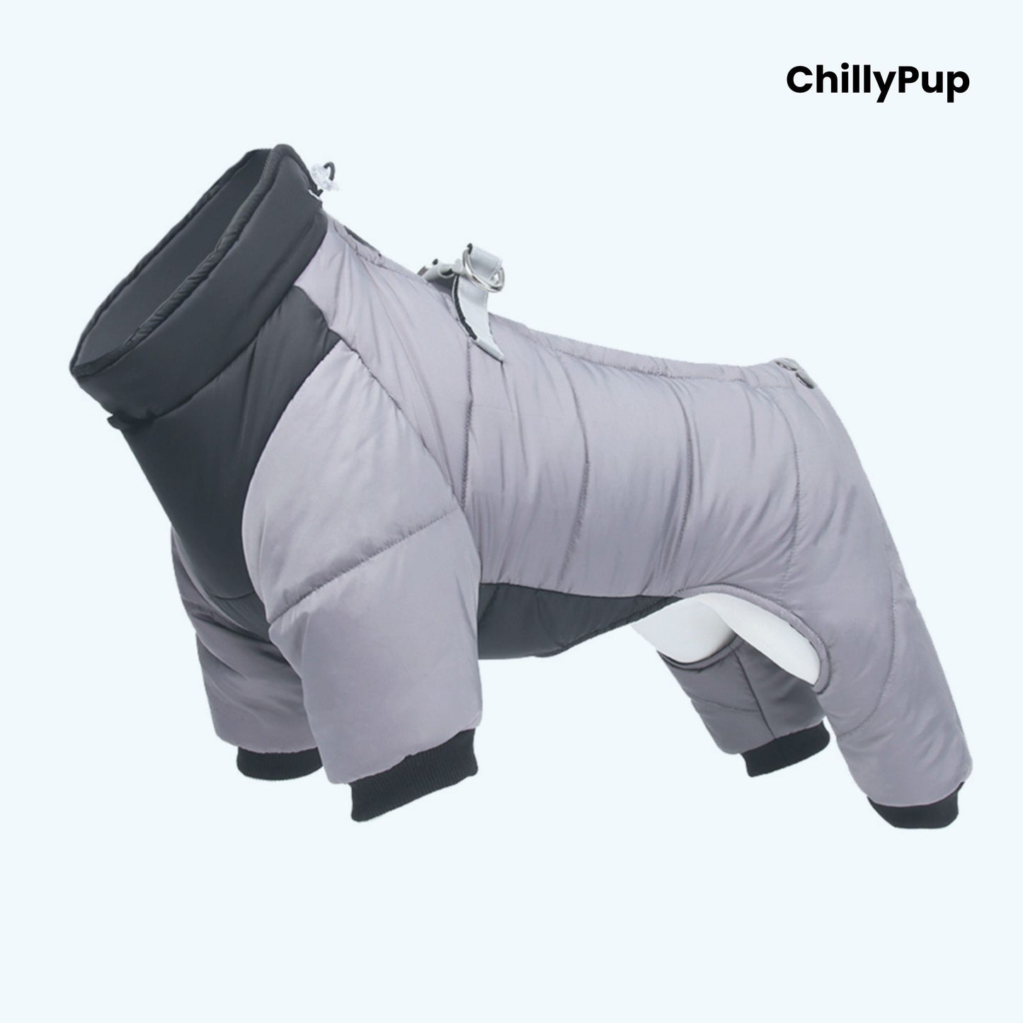 Full body dog coat on a white background with Chillypup branding