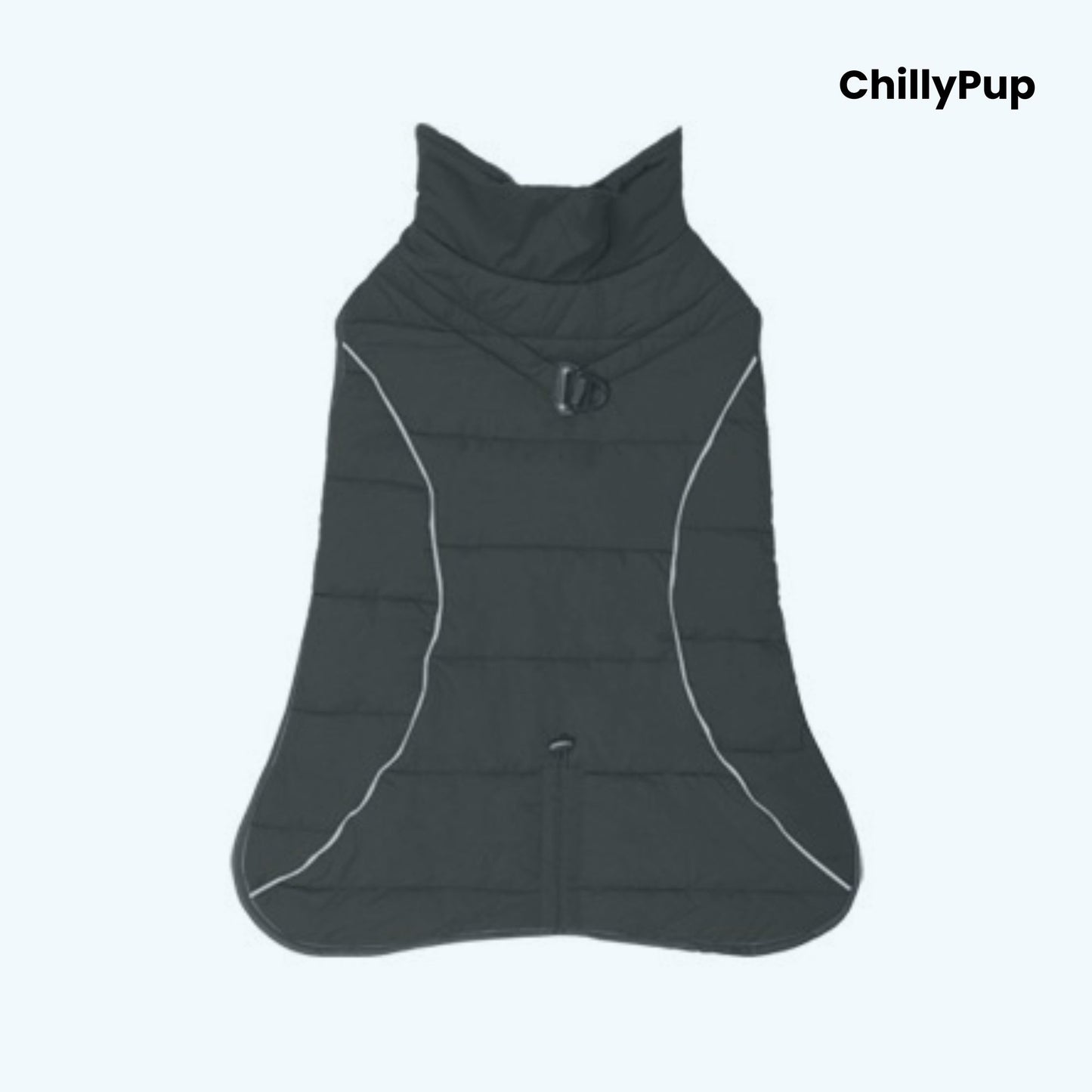 Dog coat showing both sides with Chillypup branding on a white background