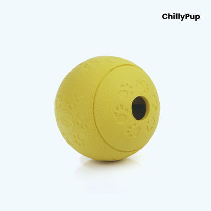 Treat Dispensing Enrichment Ball on a white background with Chillypup branding