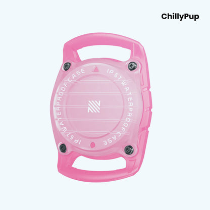 Pink waterproof case with 'ChillyPup' branding on a white background